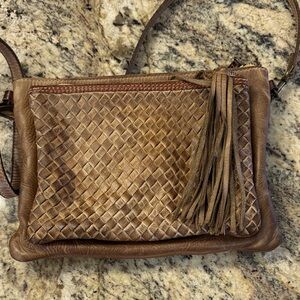 ALCHIMIA Italy Brown Woven Leather Crossbody Bag